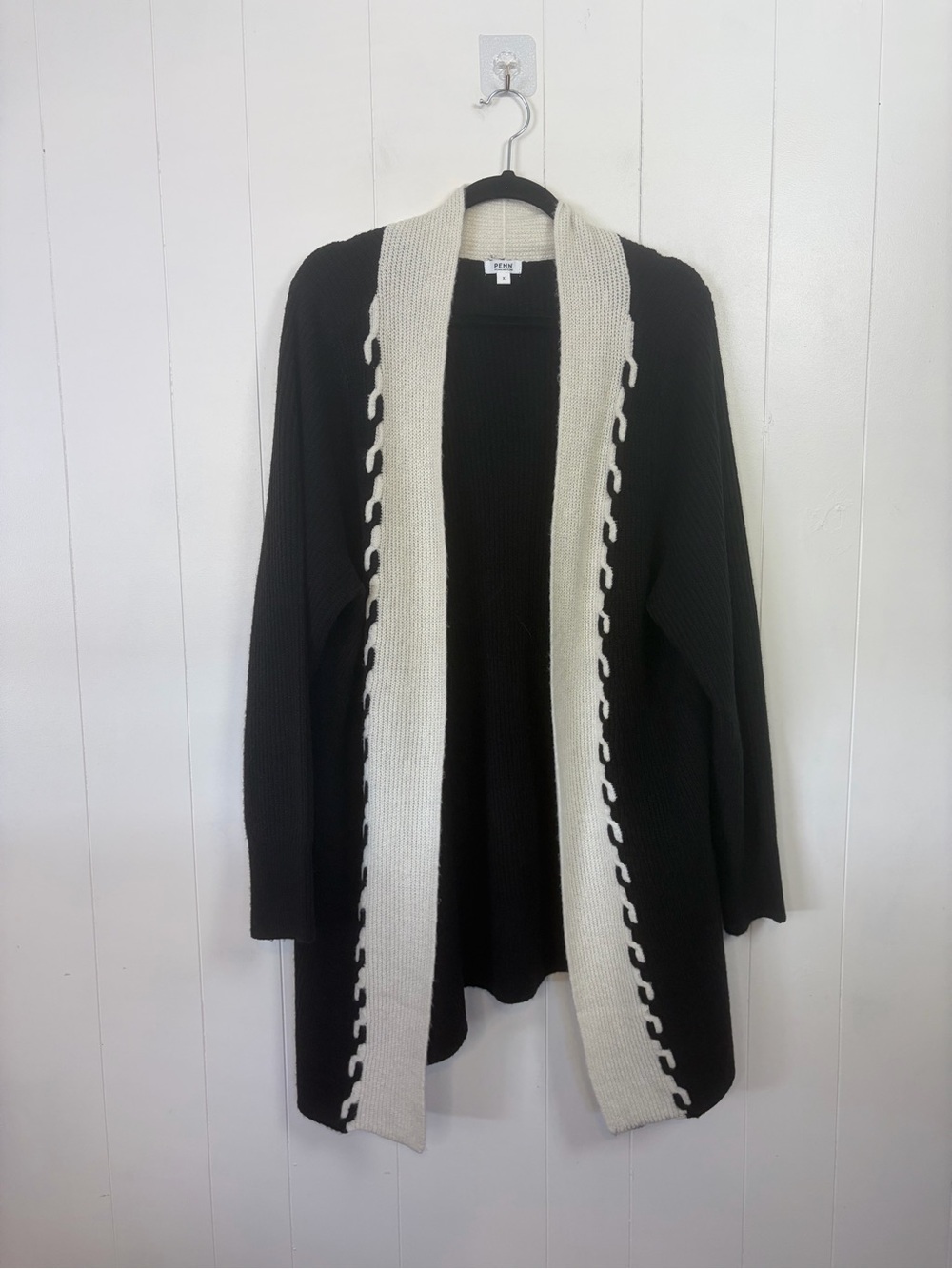 Penningtons Fuzzy Cardigan Sweater Size X 0X Cozy Open Front Knit Black Duster - Picture 2 of 7